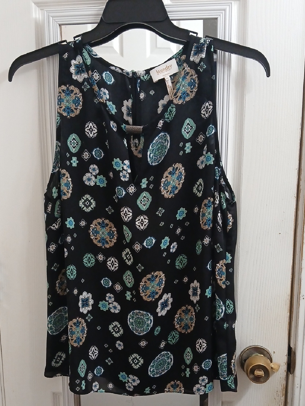 Laundry By Shelli Segal Black Floral Medallion Sleeveless Top Size Xl